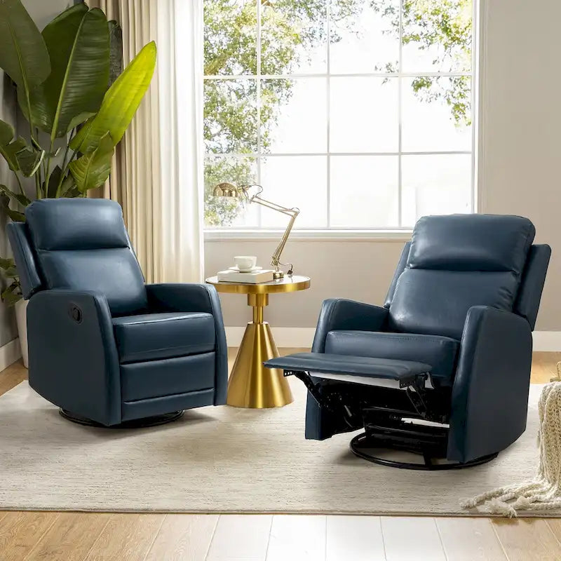 Fauteuil inclinable pivotant et basculant manuel en similicuir moderne Esteban avec oreilles, ensemble de 2