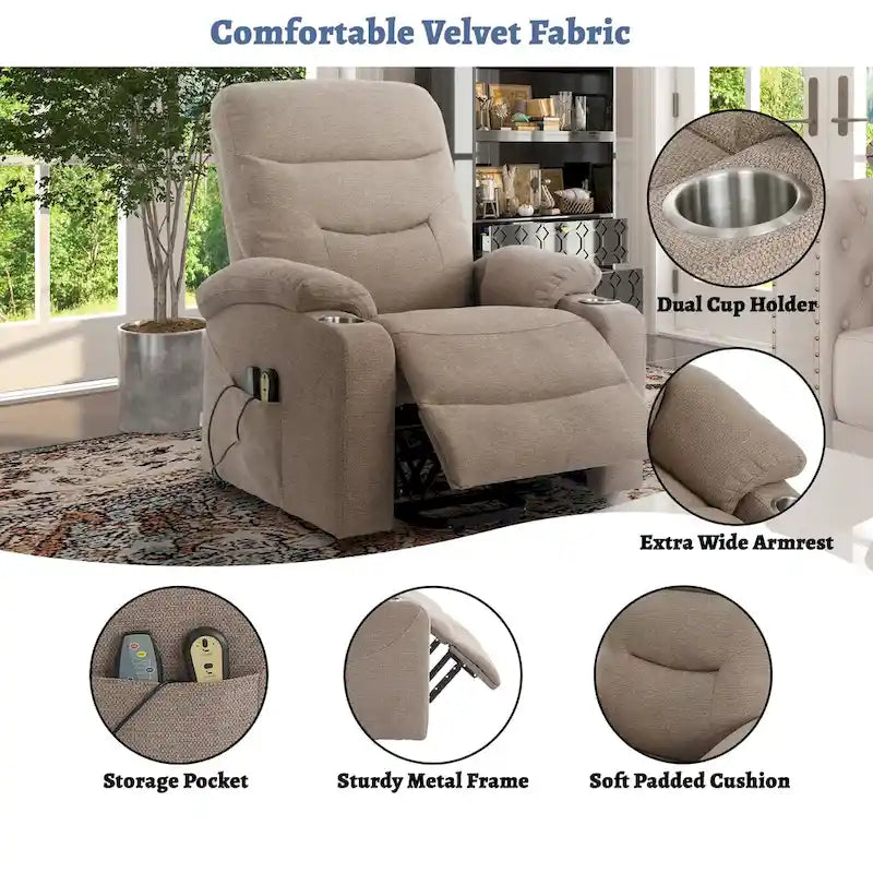 Fauteuil inclinable de massage électrique rembourré Clihome avec porte-gobelet