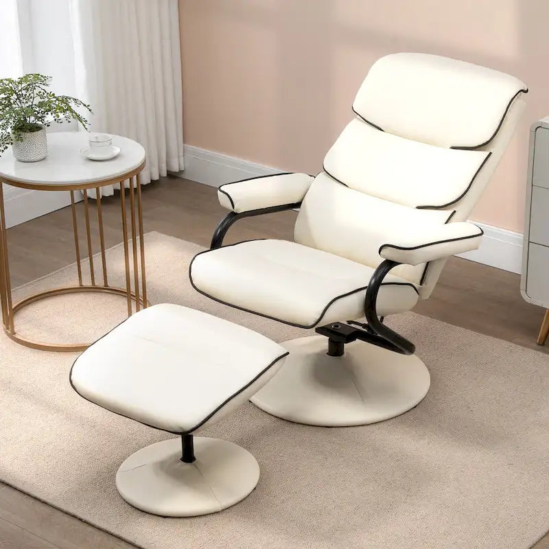 HOMCOM Recliner Chair with Ottoman, Swivel PU Leather High Back Armchair w/ Footrest Stool, 135 Adjustable Backrest