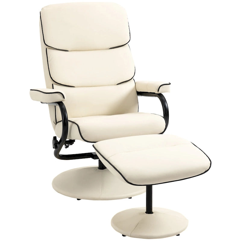 Fauteuil inclinable HOMCOM avec pouf, Fauteuil à dossier haut pivotant en cuir PU avec repose-pieds, Dossier réglable à 135°