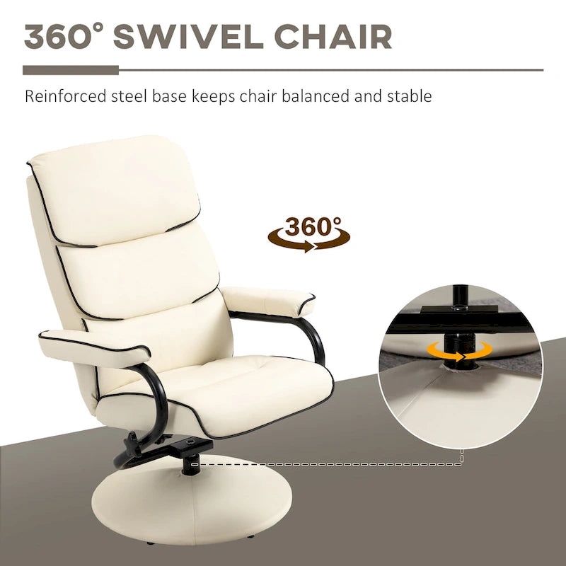 Fauteuil inclinable HOMCOM avec pouf, Fauteuil à dossier haut pivotant en cuir PU avec repose-pieds, Dossier réglable à 135°