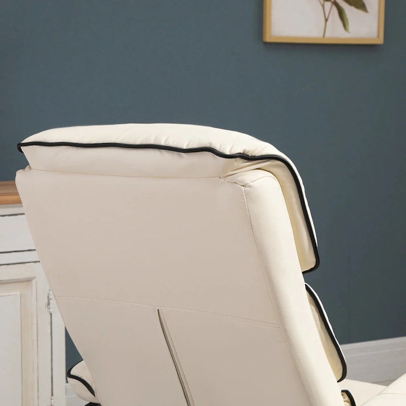 Fauteuil inclinable HOMCOM avec pouf, Fauteuil à dossier haut pivotant en cuir PU avec repose-pieds, Dossier réglable à 135°