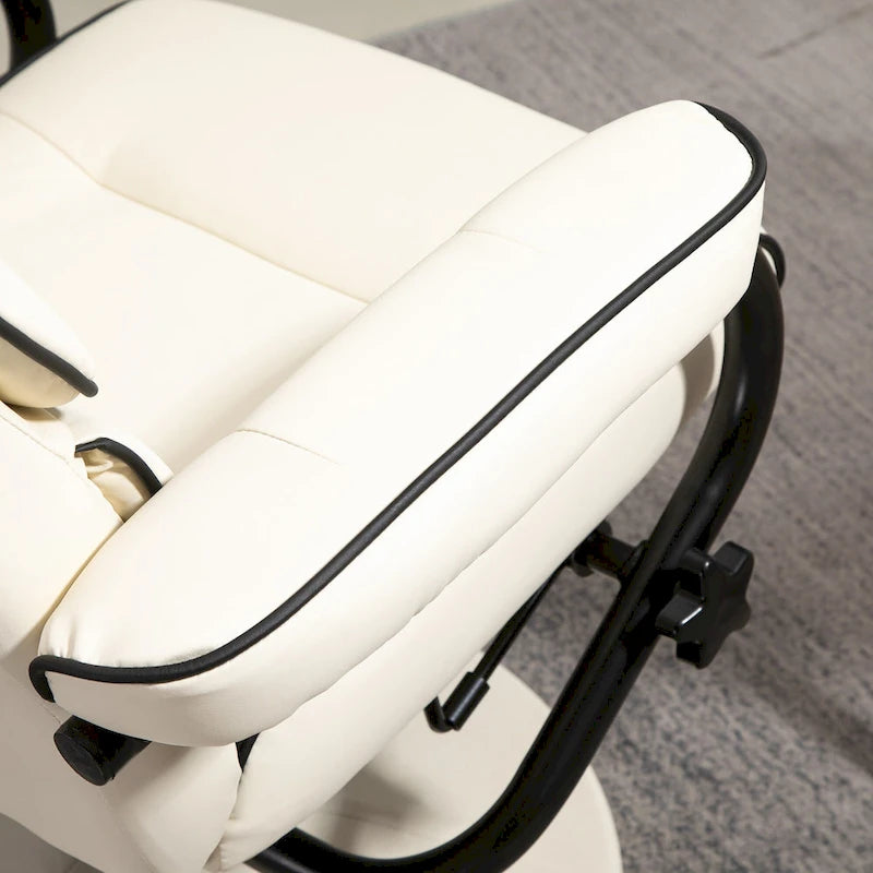 Fauteuil inclinable HOMCOM avec pouf, Fauteuil à dossier haut pivotant en cuir PU avec repose-pieds, Dossier réglable à 135°