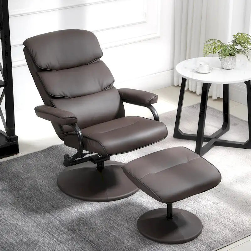 Fauteuil inclinable HOMCOM avec pouf, Fauteuil à dossier haut pivotant en cuir PU avec repose-pieds, Dossier réglable à 135°