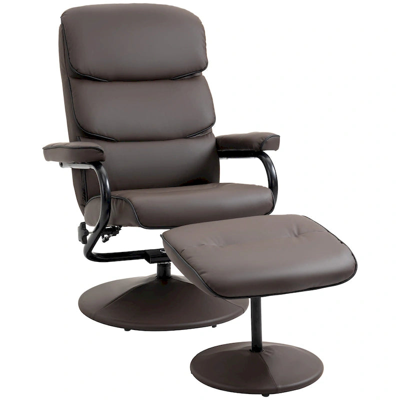 Fauteuil inclinable HOMCOM avec pouf, Fauteuil à dossier haut pivotant en cuir PU avec repose-pieds, Dossier réglable à 135°
