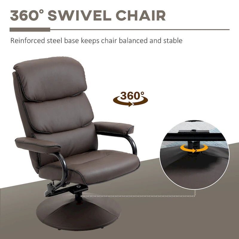 Fauteuil inclinable HOMCOM avec pouf, Fauteuil à dossier haut pivotant en cuir PU avec repose-pieds, Dossier réglable à 135°