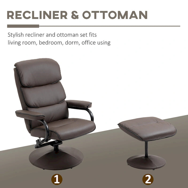 Fauteuil inclinable HOMCOM avec pouf, Fauteuil à dossier haut pivotant en cuir PU avec repose-pieds, Dossier réglable à 135°