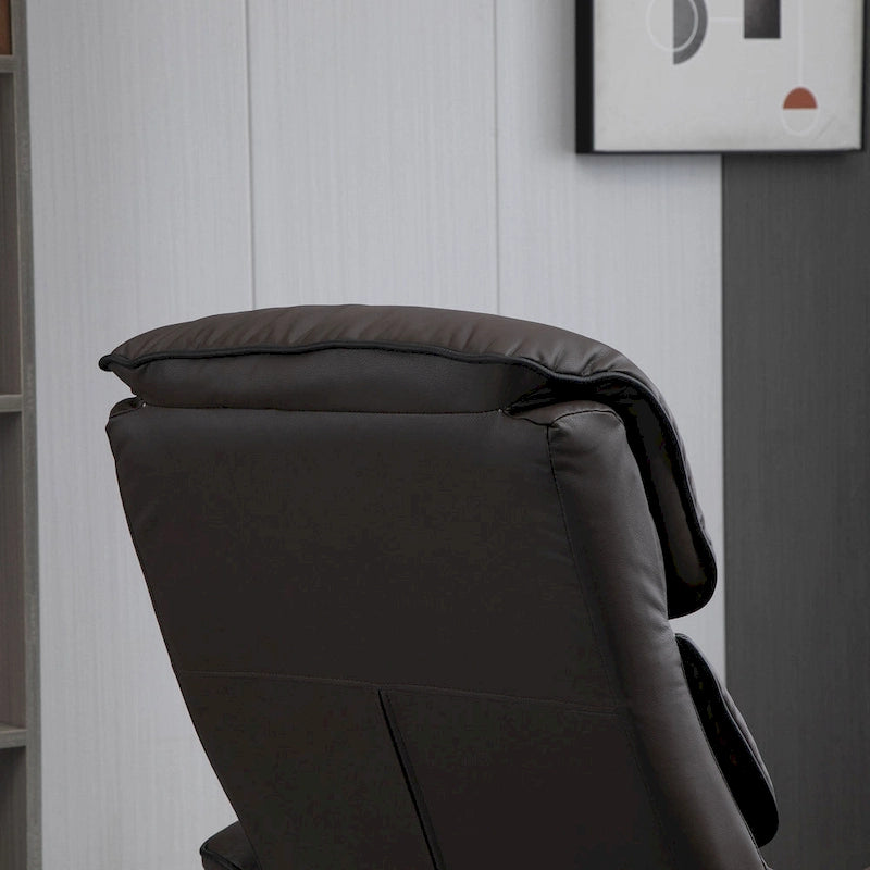 Fauteuil inclinable HOMCOM avec pouf, Fauteuil à dossier haut pivotant en cuir PU avec repose-pieds, Dossier réglable à 135°