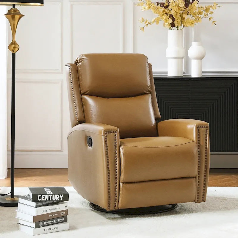 Fauteuil inclinable, pivotant et à bascule moderne Fiacro 30.31W à dossier haut en cuir véritable avec clous de finition