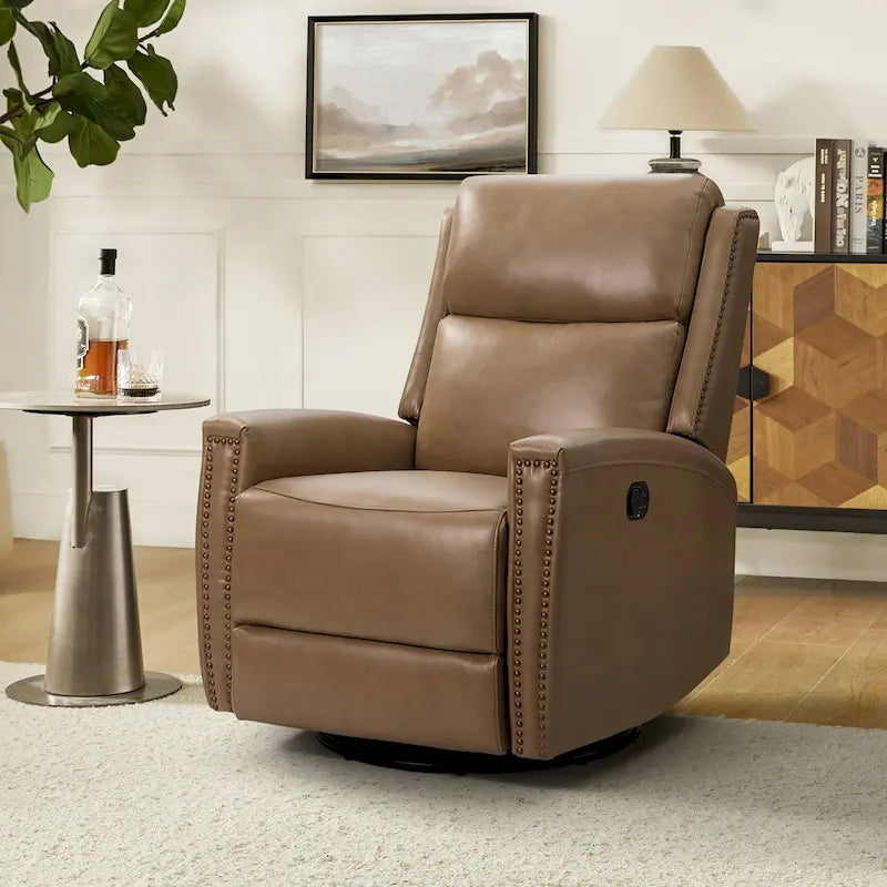 Fauteuil inclinable, pivotant et à bascule moderne Fiacro 30.31W à dossier haut en cuir véritable avec clous de finition