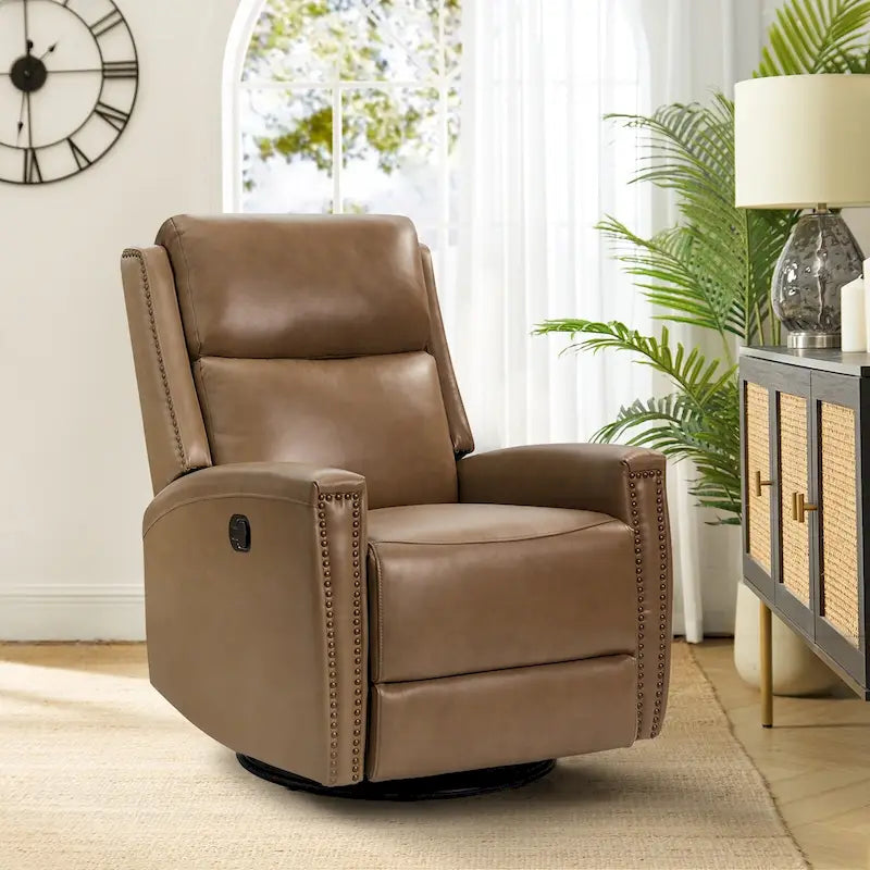 Fauteuil inclinable, pivotant et à bascule moderne Fiacro 30.31W à dossier haut en cuir véritable avec clous de finition