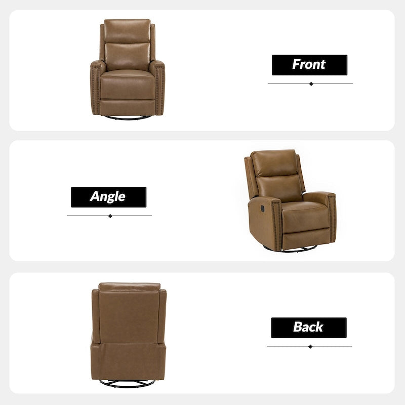 Fauteuil inclinable, pivotant et à bascule moderne Fiacro 30.31W à dossier haut en cuir véritable avec clous de finition