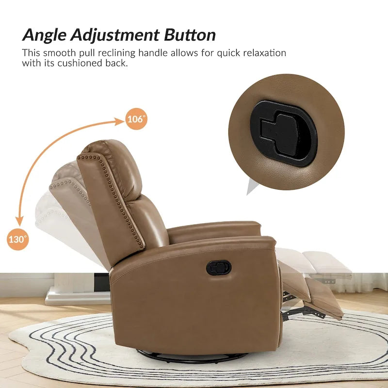 Fauteuil inclinable, pivotant et à bascule moderne Fiacro 30.31W à dossier haut en cuir véritable avec clous de finition