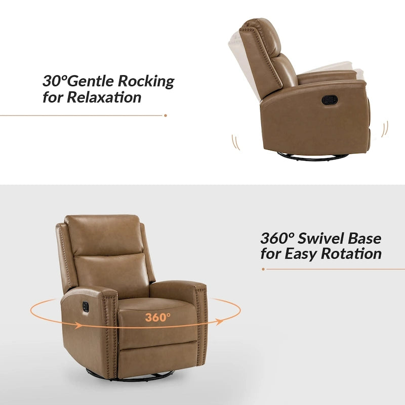 Fauteuil inclinable, pivotant et à bascule moderne Fiacro 30.31W à dossier haut en cuir véritable avec clous de finition