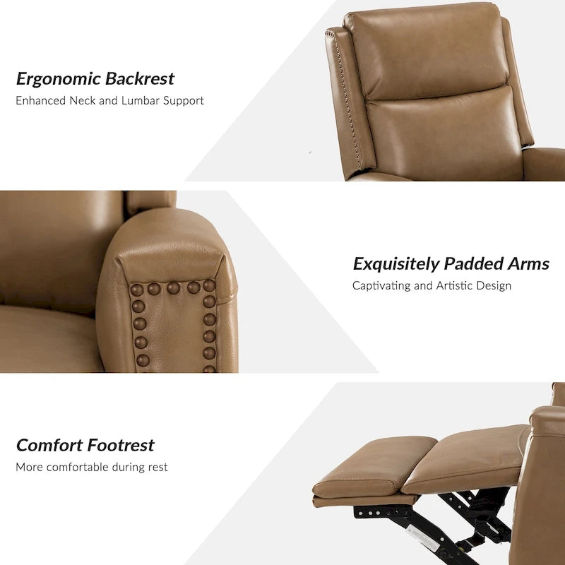 Fauteuil inclinable, pivotant et à bascule moderne Fiacro 30.31W à dossier haut en cuir véritable avec clous de finition