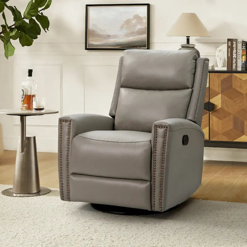 Fauteuil inclinable, pivotant et à bascule moderne Fiacro 30.31W à dossier haut en cuir véritable avec clous de finition