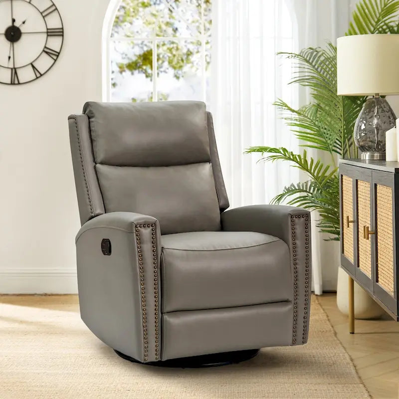 Fauteuil inclinable, pivotant et à bascule moderne Fiacro 30.31W à dossier haut en cuir véritable avec clous de finition