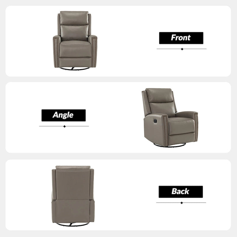 Fauteuil inclinable, pivotant et à bascule moderne Fiacro 30.31W à dossier haut en cuir véritable avec clous de finition