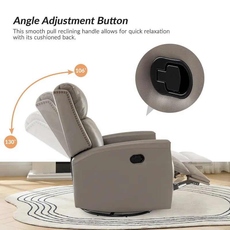 Fauteuil inclinable, pivotant et à bascule moderne Fiacro 30.31W à dossier haut en cuir véritable avec clous de finition