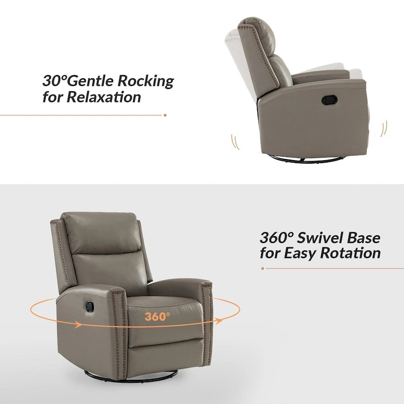 Fauteuil inclinable, pivotant et à bascule moderne Fiacro 30.31W à dossier haut en cuir véritable avec clous de finition