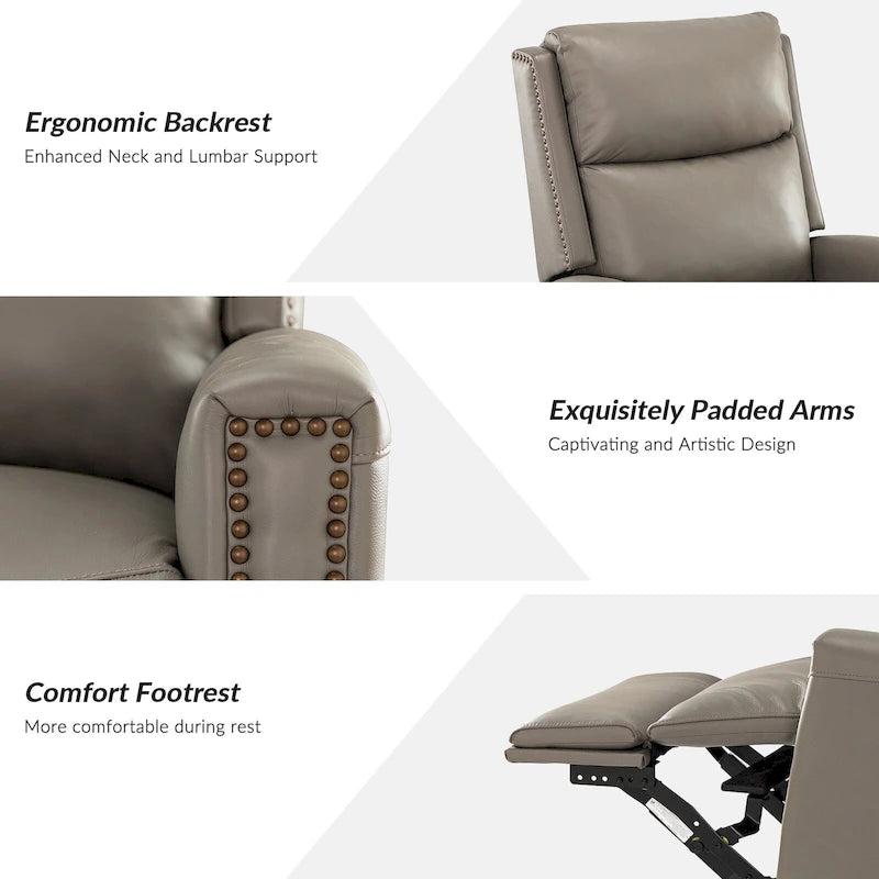 Fauteuil inclinable, pivotant et à bascule moderne Fiacro 30.31W à dossier haut en cuir véritable avec clous de finition