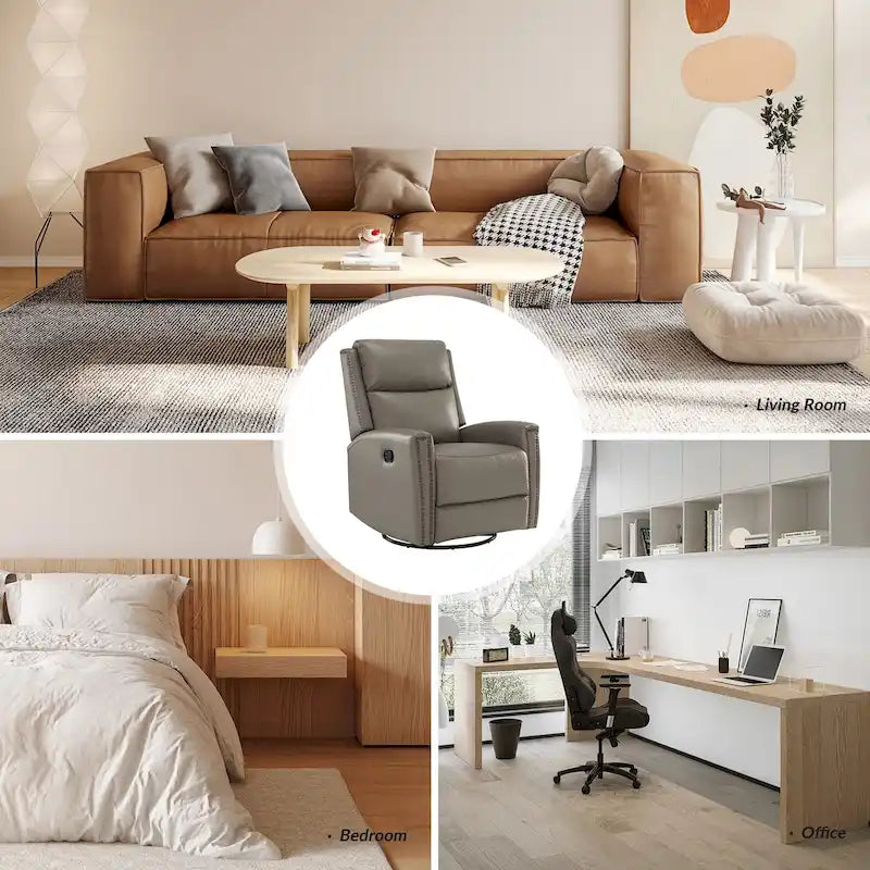 Fauteuil inclinable, pivotant et à bascule moderne Fiacro 30.31W à dossier haut en cuir véritable avec clous de finition