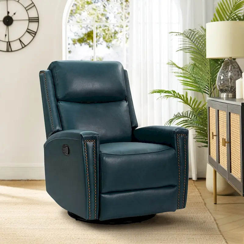 Fauteuil inclinable, pivotant et à bascule moderne Fiacro 30.31W à dossier haut en cuir véritable avec clous de finition