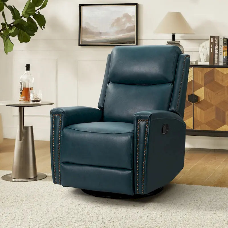 Fauteuil inclinable, pivotant et à bascule moderne Fiacro 30.31W à dossier haut en cuir véritable avec clous de finition