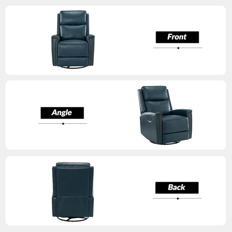 Fauteuil inclinable, pivotant et à bascule moderne Fiacro 30.31W à dossier haut en cuir véritable avec clous de finition