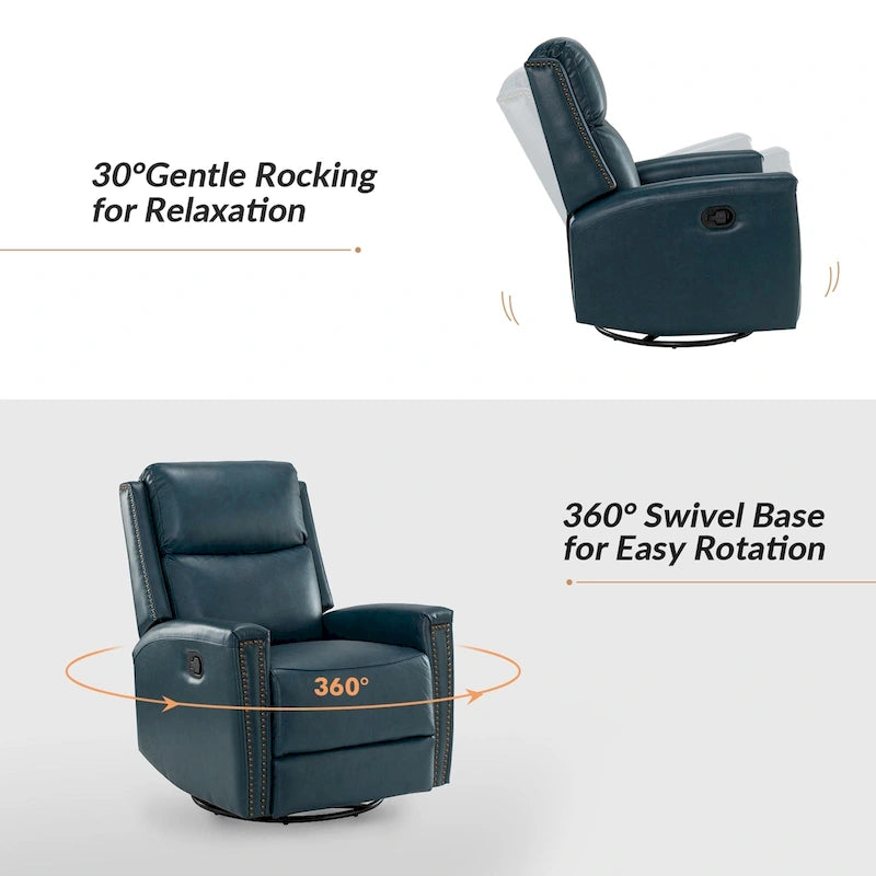 Fauteuil inclinable, pivotant et à bascule moderne Fiacro 30.31W à dossier haut en cuir véritable avec clous de finition