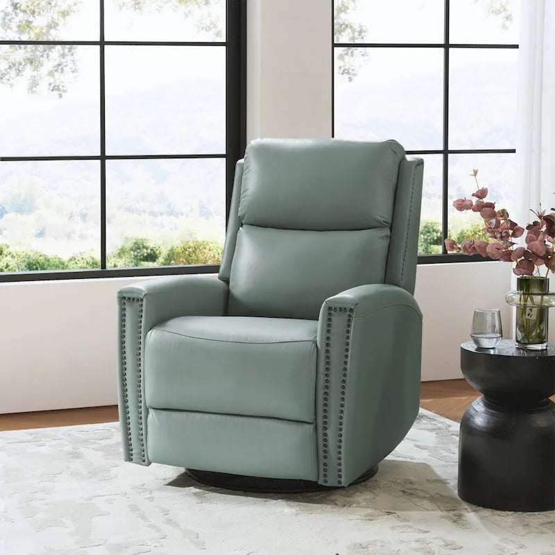 Fauteuil inclinable, pivotant et à bascule moderne Fiacro 30.31W à dossier haut en cuir véritable avec clous de finition