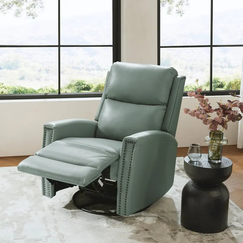 Fauteuil inclinable, pivotant et à bascule moderne Fiacro 30.31W à dossier haut en cuir véritable avec clous de finition