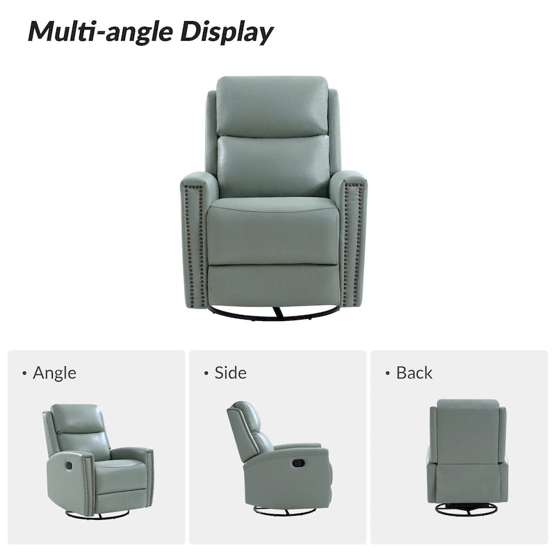 Fauteuil inclinable, pivotant et à bascule moderne Fiacro 30.31W à dossier haut en cuir véritable avec clous de finition
