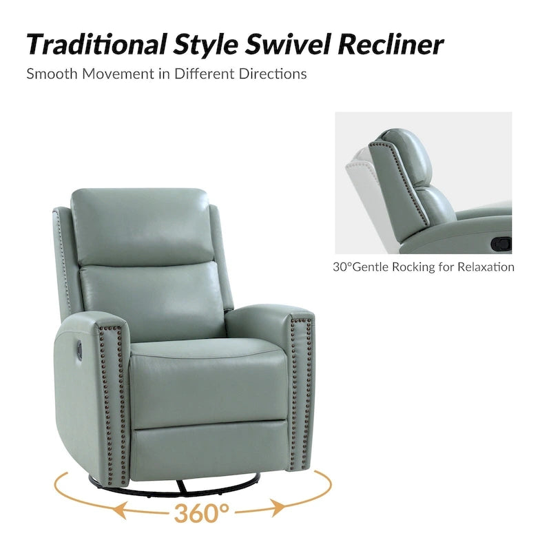 Fauteuil inclinable, pivotant et à bascule moderne Fiacro 30.31W à dossier haut en cuir véritable avec clous de finition