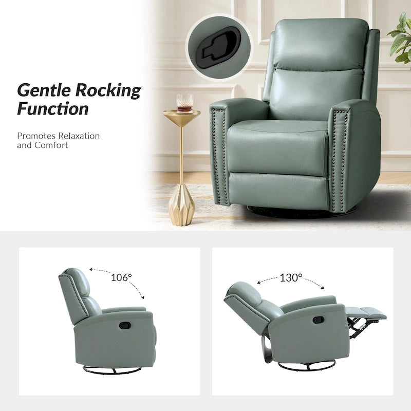 Fauteuil inclinable, pivotant et à bascule moderne Fiacro 30.31W à dossier haut en cuir véritable avec clous de finition