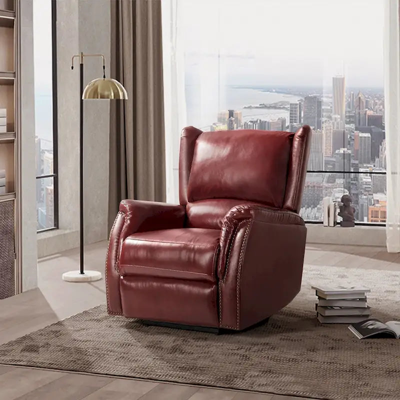 Fauteuil inclinable électrique en cuir véritable Eliseo avec port USB et dossier à oreilles