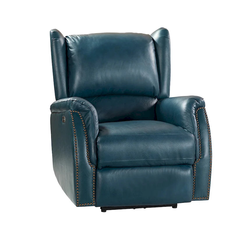 Fauteuil inclinable électrique en cuir véritable Eliseo avec port USB et dossier à oreilles