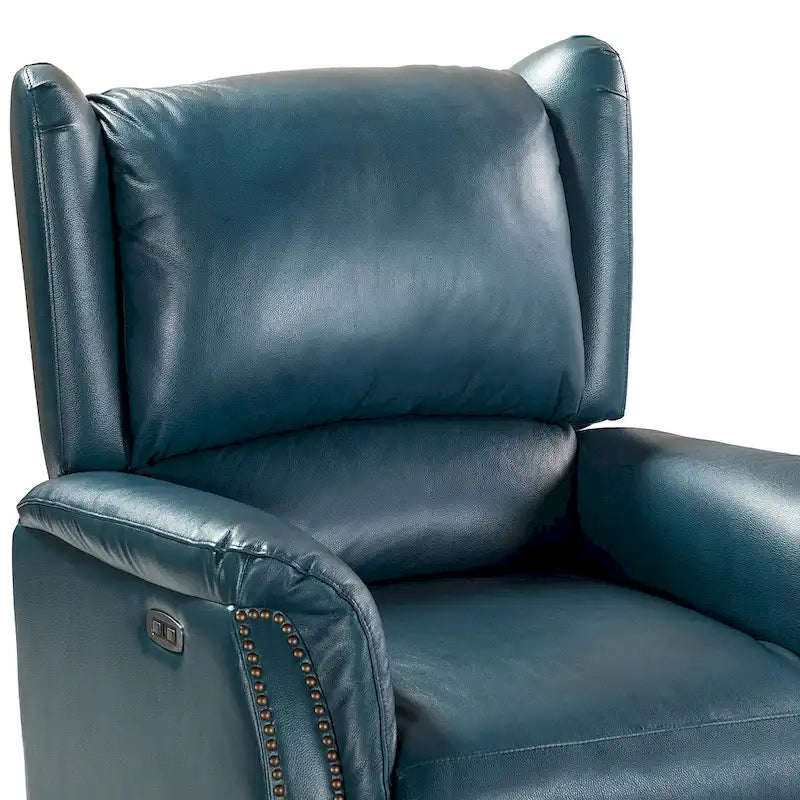 Fauteuil inclinable électrique en cuir véritable Eliseo avec port USB et dossier à oreilles