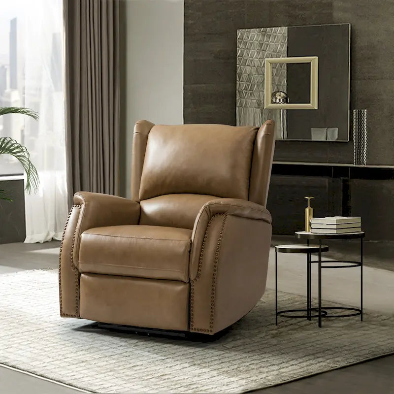 Fauteuil inclinable électrique en cuir véritable Eliseo avec port USB et dossier à oreilles