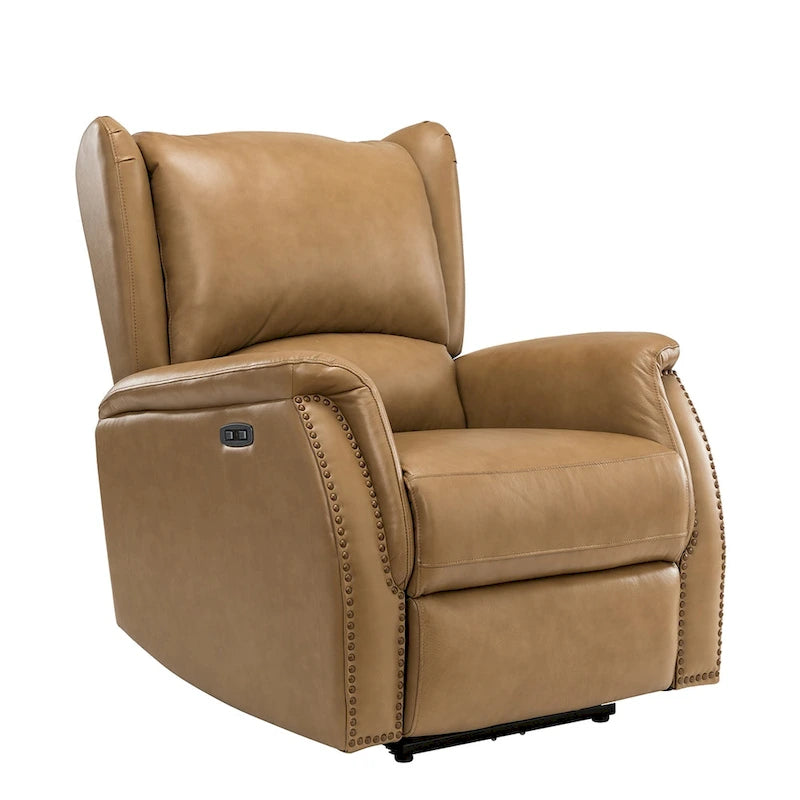 Fauteuil inclinable électrique en cuir véritable Eliseo avec port USB et dossier à oreilles