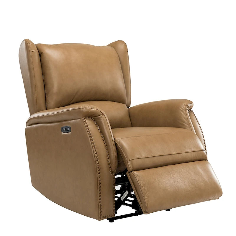 Fauteuil inclinable électrique en cuir véritable Eliseo avec port USB et dossier à oreilles