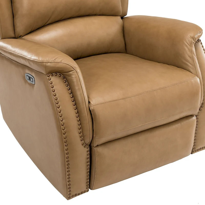 Fauteuil inclinable électrique en cuir véritable Eliseo avec port USB et dossier à oreilles