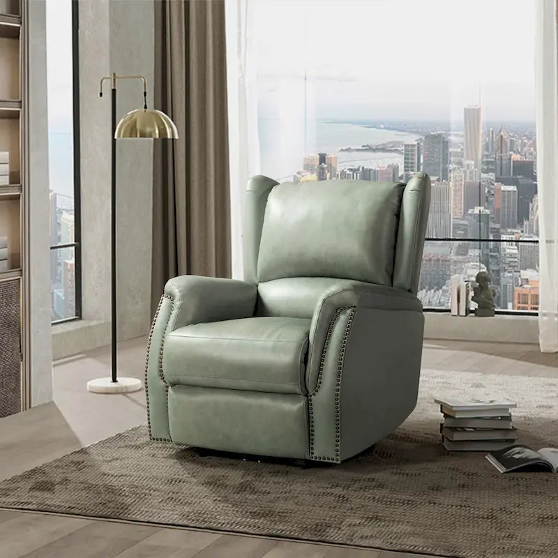 Fauteuil inclinable électrique en cuir véritable Eliseo avec port USB et dossier à oreilles