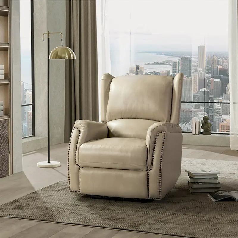 Fauteuil inclinable électrique en cuir véritable Eliseo avec port USB et dossier à oreilles