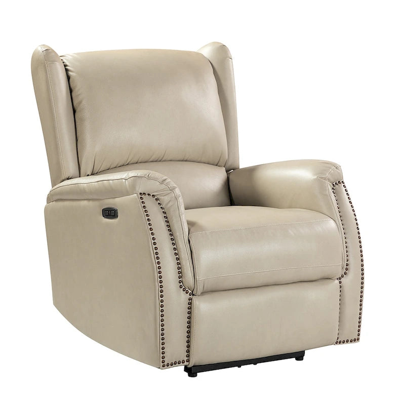 Fauteuil inclinable électrique en cuir véritable Eliseo avec port USB et dossier à oreilles