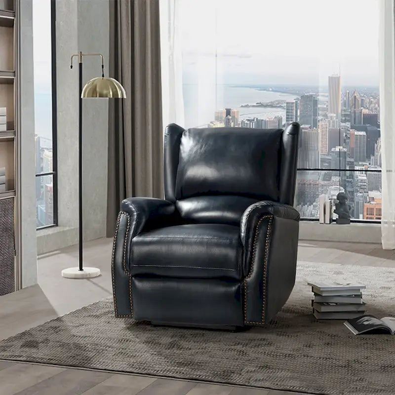 Fauteuil inclinable électrique en cuir véritable Eliseo avec port USB et dossier à oreilles