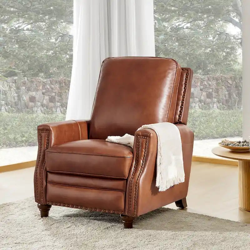 Fauteuil inclinable en cuir véritable de style Mid-century Modern "Cigar" avec garniture cloutée par HULALA HOME