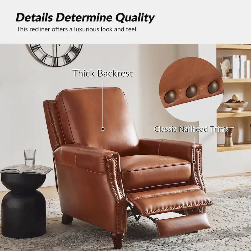 Fauteuil inclinable en cuir véritable de style Mid-century Modern "Cigar" avec garniture cloutée par HULALA HOME