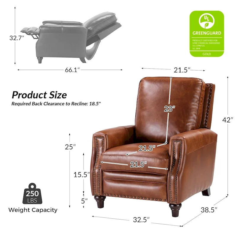 Fauteuil inclinable en cuir véritable de style Mid-century Modern "Cigar" avec garniture cloutée par HULALA HOME