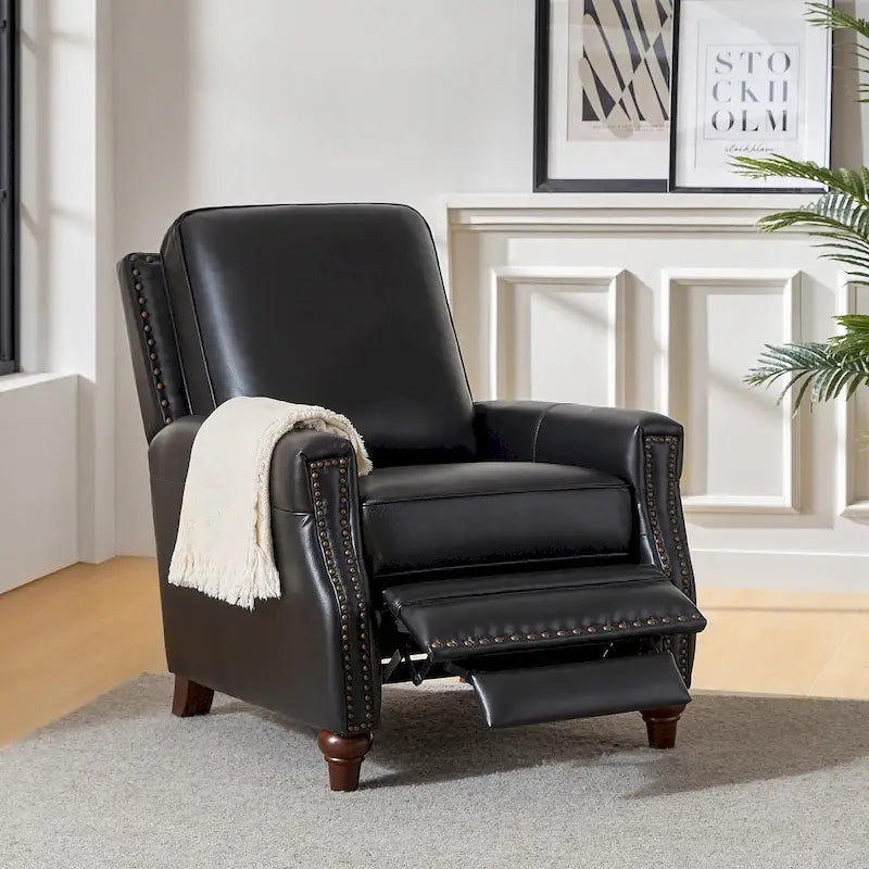 Fauteuil inclinable en cuir véritable de style Mid-century Modern "Cigar" avec garniture cloutée par HULALA HOME